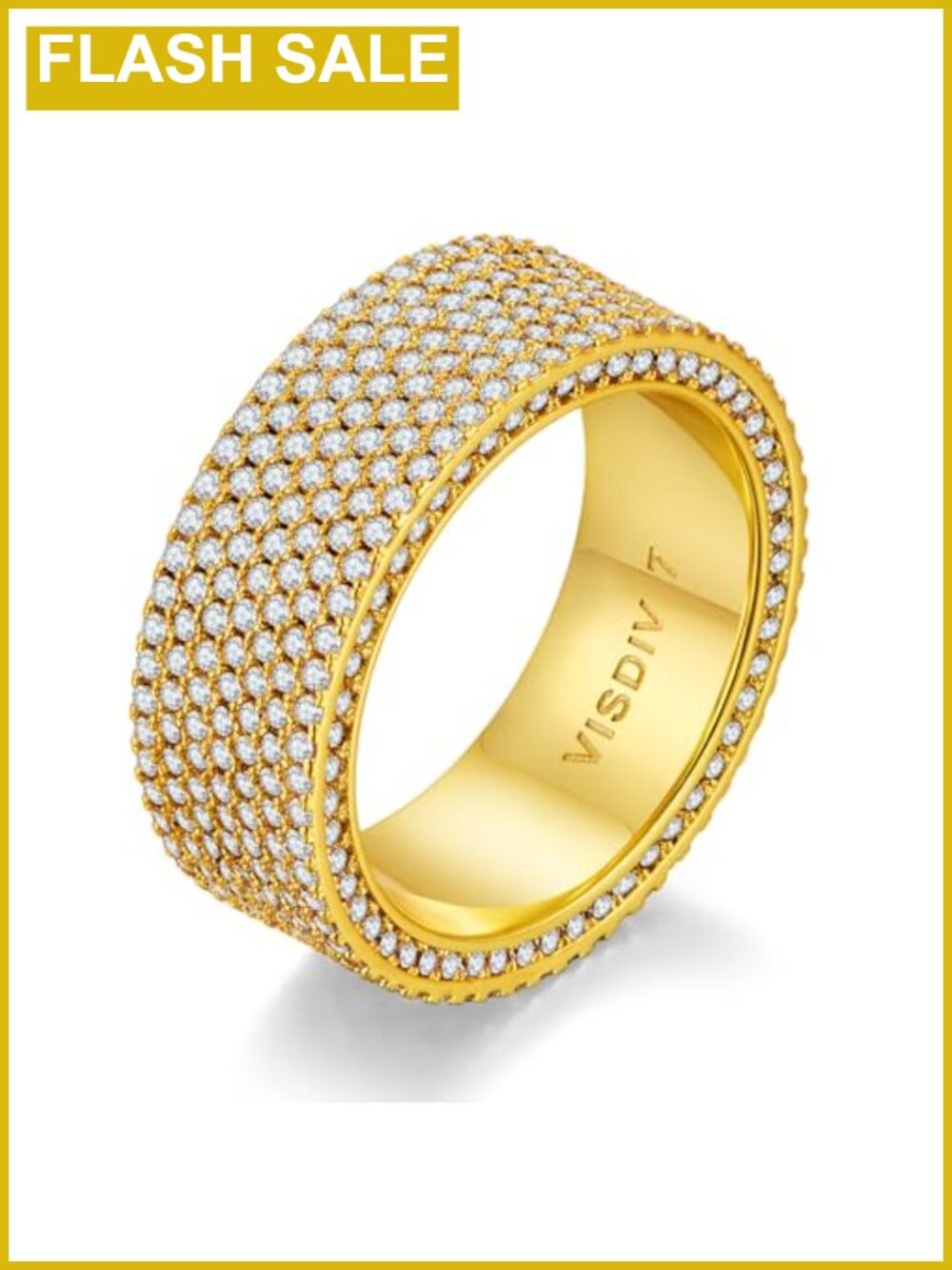 925 Sterling Silver 14k Gold Plated Wedding Ring 8mm Eternity CZ Wide Band